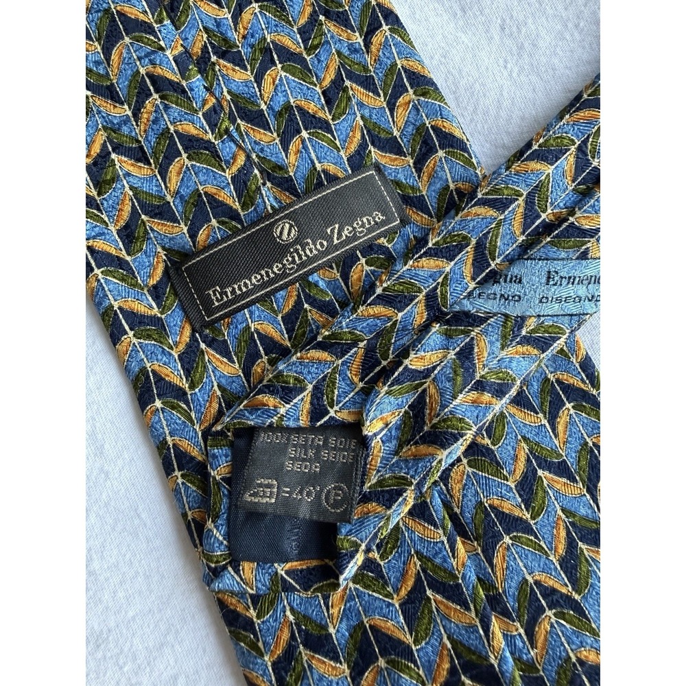 Ermenegildo Zegna	Vintage Multi Abstract Geometric Woven XL Wide 61 x 4 Italy